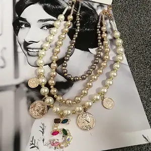 Collar de Perlas Simuladas Multicapa para Mujer, Joyería para Suéter de Invierno - Product Image 2