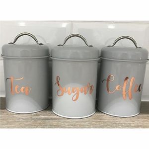 Nordic Style Matte Grey Zinc Tea Coffee Sugar <b>Jar</b> with Copper Handles Luxury <b>Airtight</b> Galvanized Steel Kitchen Storage Canisters - Product Image 1