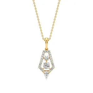 Pendentif Diamant Tri-Lustre en Or Blanc, Rose ou Jaune 14K Plaqué Rhodium avec Accent Perle – Bijou Géométrique Tendance pour Fiançailles - Product Image 1