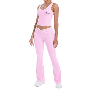 Conjunto de Yoga para Mujer, Top sin Mangas y Leggings de Cintura Alta con Corte Acampanado, Ropa Deportiva Elástica para Gimnasio y Entrenamiento, Conjunto Deportivo de Dos Piezas - Product Image 5
