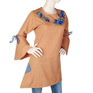 Blusa a cuadros bordada para mujer - Color óxido - Product Image 2