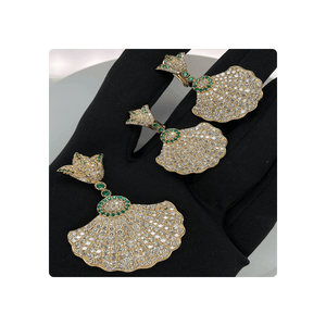 Ensemble de boucles d'oreilles avec pendentif en diamant naturel en or jaune 14 carats bijoux de mode pour cadeau - Product Image 5