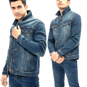 Vestes en jean pour hommes, coupe ajustée décontractée, coupe ample, vintage, tendance, robuste, rétro, bleu, noir, délavage clair, usée, vêtements d'extérieur pour tous les jours - Product Image 1