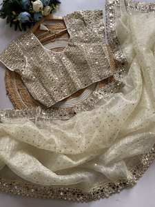 ใหม่ผ้าโปร่งบางพิเศษงานปักเลื่อมสวยงามพร้อมชิ้นส่วนเสื้อผู้หญิงขอบลูกไม้กระจกจริงขนาดใหญ่ - Product Image 4