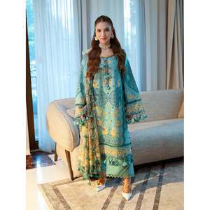 Ensemble décontracté d'été 3 pièces en tissu Chikanakari brodé avec chemise, dupatta imprimé en mousseline et pantalon - BIC-4788 - Product Image 1