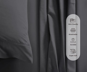 Ensemble de draps de lit Queen Size de qualité d'exportation 400 TC Luxe Doux Gris avec des poches profondes Disponible en gros en provenance d'Inde - Product Image 3