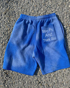 Ropa deportiva de algodón para correr, pantalones cortos de verano para hombre, pantalones cortos de lavado ácido de calle con diamantes de imitación, pantalones cortos de sudor con bordado con cordón - Product Image 2