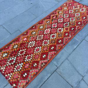 Vintage 2.2x6.4 ft Rug, <b>Runner</b> Turkish Rug, <b>Red</b> Solid Wool Rug - Product Image 2