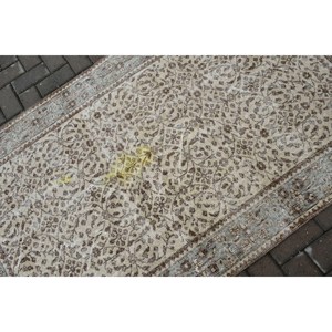 Vintage Accent Rug 3.8x6.2 ft (115x188 cm), Turkish <b>Brown</b> Striped <b>Wool</b> Rug - Product Image 5