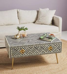 Mesa de Centro con Cajones y Incrustaciones de Hueso, Mueble Artístico de Madera con Detalles de Incrustación Hechos a Mano de Primera Calidad - Product Image 4