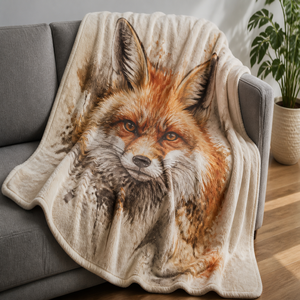 Custom Printed <b>Throw</b> Blanket Personalized <b>Red</b> Fox Portrait Gift Sublimation Flannel Fleece Polyester - Product Image 1