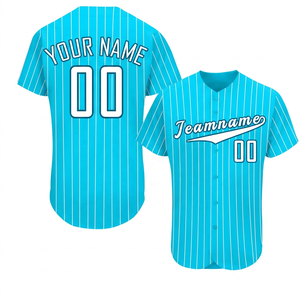 Camiseta de Béisbol Personalizada Unisex Blanca con Rayas Azules, Manga Corta, Transpirable, con Botones al Frente, Nombre del Equipo 00 Impreso, Verano, Ecológica - Product Image 5