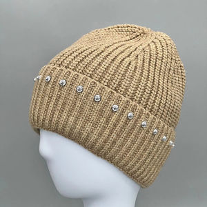 Wholesale 2026 High Quality Comfy Knitted Rhine Stoned Beanies Adjustable <b>Silk</b> <b>Lined</b> Warm Winter Beanie <b>Hats</b> - Product Image 5
