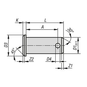 K1456 <b>PIN</b> WITH <b>SPLIT</b> <b>PIN</b> HOLE D1=6, A=15,3, STEEL - Product Image 2