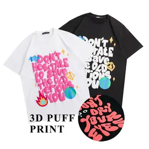 사용자 정의 드롭 숄더 일반 빈 3D 퍼프 디자인 티셔츠 하이 퀄리티 퍼프 프린트 티셔츠 100% 부드러운 물건 티셔츠