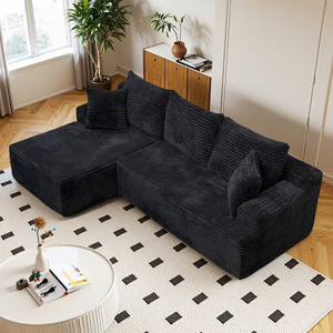 Canapé sectionnel <span class=keywords><strong>sans</strong></span> <span class=keywords><strong>cadre</strong></span> ni structure en ossature, noir, 96 pouces, en forme de L avec chaise longue gauche, compressé sous vide, pour salon et appartement - Product Image 2
