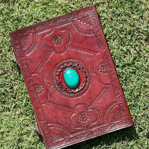 Libro encuadernado grande de cuero con piedra azul cielo único con piedras preciosas, Boceto hecho a mano diario de piedra única cuaderno diario de cuero - Product Image 1