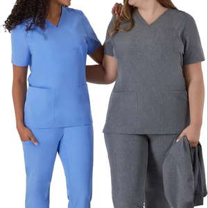 Conjunto de Enfermería de manga corta para mujer, uniformes médicos elásticos transpirables de algodón 100% para uso hospitalario de verano - Product Image 1