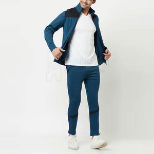 Survêtements zippés personnalisables OEM pour hommes, ensemble de survêtement de sport en molleton de coton personnalisable avec col rond et poches - Product Image 4