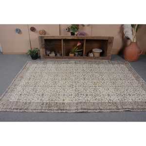Alfombra turca vintage de 5,4x8,5 pies, beige, marrón, área grande, respaldo de látex de lana, retales Tabriz para adolescentes, pasillo rectangular de 5x8 - Product Image 4