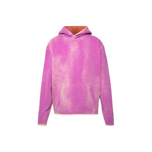 ชุดฮู้ดดี้ผ้าฝ้ายหนาน้ำหนักมากสำหรับผู้ชาย ล้างสีแบบแอซิดวอช ปักลายแบบดิสเทรส พร้อมปักโลโก้ตามสั่งจากผู้ผลิต สไตล์วินเทจสีซีดจาง - Product Image 4