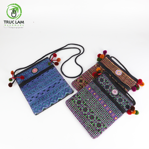 Hand-embroidered Brocade Retro Eco-Friendly Women Zipper Old Brocade Square Passport Holder With Ball-bunch <b>Wristlet</b> - Product Image 1