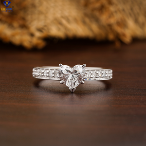 1.568 TDW Corazón y anillo de diamante de corte redondo 18K oro blanco juego de cuentas ajuste Cvd/Hpht diamante anillo de compromiso piedra de laboratorio - Product Image 1