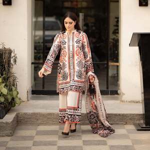 Mujeres paquistaníes blanco Salwar Kurta Readymade totalmente cosido espejo Premium trabajo Palazzo Kurta Set Kurti Dupatta Set 3 piezas - Product Image 2