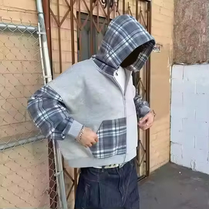 เสื้อฮู้ดผ้าฝ้ายฟลีซ 100% สำหรับผู้ชาย สไตล์ลำลองสำหรับฤดูหนาว ผ้าหนา ล้างสีแบบ Acid Wash แต่งลายปะติดปัก ทรงโอเวอร์ไซส์ - Product Image 4