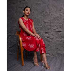 Conjunto de Kurta Casual sin Mangas para Mujer, Color Rojo Rosa, Transpirable, de Algodón/Fibra de Bambú, Cuello Redondo, para Primavera/Verano - Product Image 1