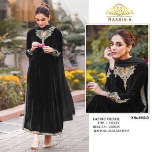 Traje de Salwar Kameez de terciopelo bordado pesado y Dupatta Nueva colección Exportador y proveedor indio para bodas - Product Image 2