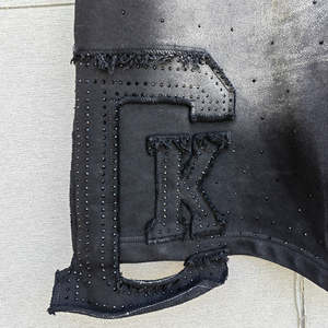 Vintage lavé 100% coton français éponge Shorts pantalon personnalisé en détresse Patch broderie hommes strass Sweat Shorts - Product Image 5