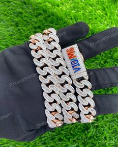 Collar con colgante de moissanita con forma de baguette redondo de 20mm de alta calidad, cadena de eslabones cubanos chapada en oro, estilo Hip Hop, fiesta Unisex India - Product Image 1