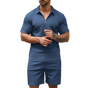 Men's Polo Shirt and Shorts Set Summer Fashion Short Sleeve Solid Zipper 2 Pieces Outfits for Men - Product Image 5