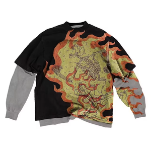 Camiseta de Algodón Vintage de Manga Larga de Doble Capa para Hombre, Impresión DTG Personalizada OEM, Lavado Ácido, Patchwork con Efecto Desgastado - Product Image 4