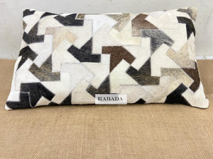 Nueva colección 2023, funda de almohada de cuero de vaca, funda de cojín de retazos gris/blanco, funda de almohada de madera hecha a mano, decoración del hogar - Product Image 4