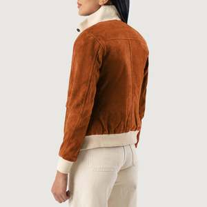 Vente flash : Blouson aviateur en daim vert personnalisé pour femme avec doublure en polaire, cuir de chèvre véritable pour les saisons d'automne et d'hiver - Product Image 5