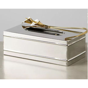 Servilletero decorativo único con forma de rectángulo, caja de pañuelos con textura martillada plateada de Metal de la mejor calidad con acento de hojas y pájaros - Product Image 5