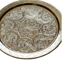 Plateau de service en plaqué argent marocain Vintage fabriqué à la main en bronze cuivre doré sans danger pour servir des plats et des plats de restaurant indien