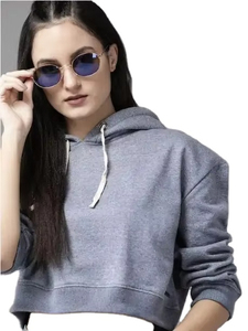 Women's <b>Grey</b> Fashionable Hooded Crop Top <b>Sweatshirt</b> Winter Gym Fitness Streetwear Wholesale Crop Hooded Tops - Product Image 5