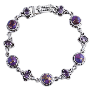Vente en gros de bracelet à maillons style bohème améthyste violet turquoise Bijoux délicats faits à la main Cadeau en vrac pour elle - Product Image 1