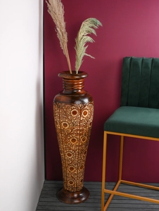 แจกันไม้ทรงสูงและหนักแจกันตั้งพื้นทำด้วยมืออย่างประณีตแจกันดอกไม้ไม้ทรงยาวแบบชนบทของตกแต่งที่หรูหราสำหรับบ้านและสำนักงาน - Product Image 6