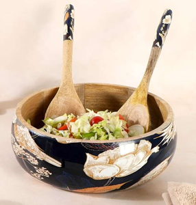 Enamel Printed Wood Bowl Spoon Kitchen <b>Dinnerware</b> Printed Enamel Premium Design Wooden Bowl for Household Use - Product Image 1