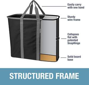 ตะกร้าซักผ้าแบบพับได้ ดีไซน์พกพาสะดวก ความจุ 64 ลิตร ชุด 2 ใบ พร้อมหูหิ้วแข็งแรง สีดำเทา - Product Image 6