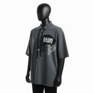 Polo homme en coton et polyester piqué premium 200 GSM, gris foncé, avec logo brodé personnalisé. - Product Image 4