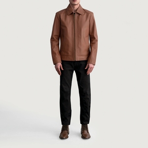 Veste en cuir marron mat écologique personnalisée pour hommes – Tendance et élégante pour l'hiver en extérieur – Prix de gros disponibles – Fabrication OEM - Product Image 1