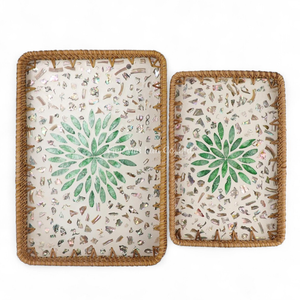 Bandeja de Nácar Natural con Ratán para Servir Aperitivos y Bebidas Diariamente en la Mesa de Comedor - Product Image 1