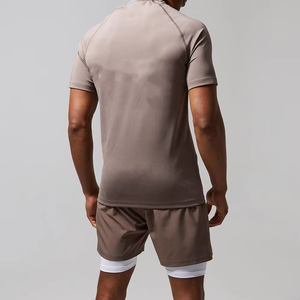 ชุดเสื้อยืดผ้าคอตตอนสำหรับผู้ชาย, ชุดเสื้อยืดแห้งเร็วระบายอากาศได้ดีกางเกงขาสั้นสองชั้น - Product Image 6