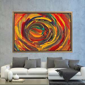 Abstract Red and Yellow Swirl Painting: Modern Printed Canvas Wall Art,GOLD <b>FRAMED</b> CANVAS - Product Image 1