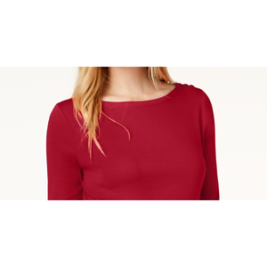 Top da Donna Charter Club XL con Scollo a Barca e Bottoni sulle Spalle, in Cotone Pima Satinato Lavorato a Maglia, Stile Casual, Ricamato, Semplice, Vestibilità Ampia, Colore Rosso - Product Image 2